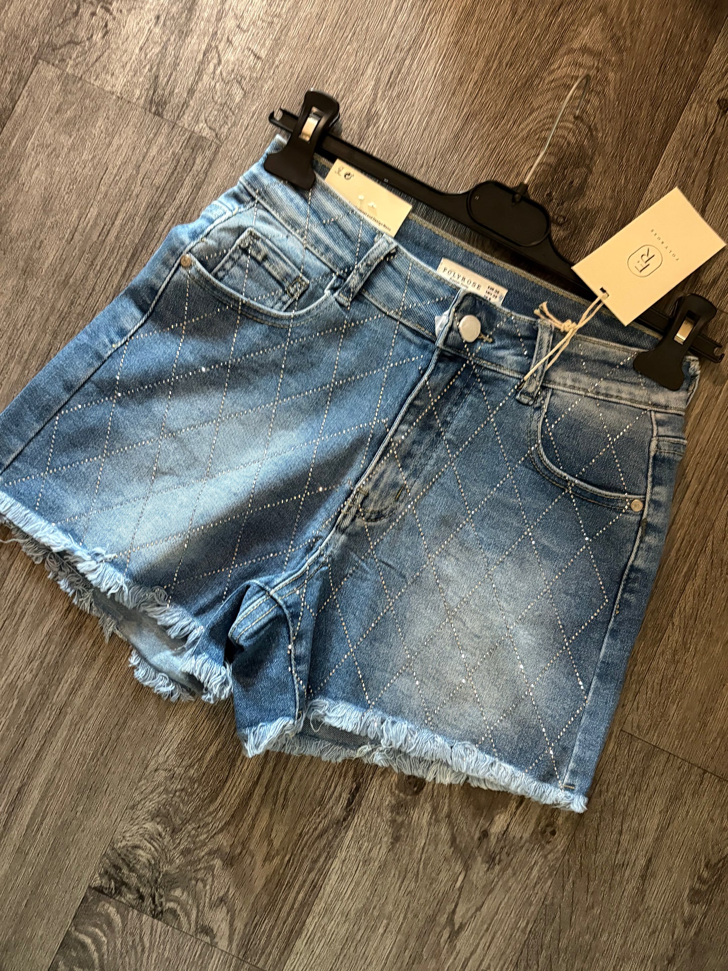 Diamond cross denim shorts